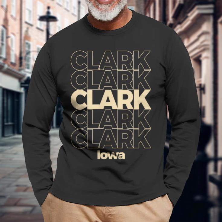 Vintage Clark Iowa Repeating Text Long Sleeve T-Shirt Gifts for Old Men
