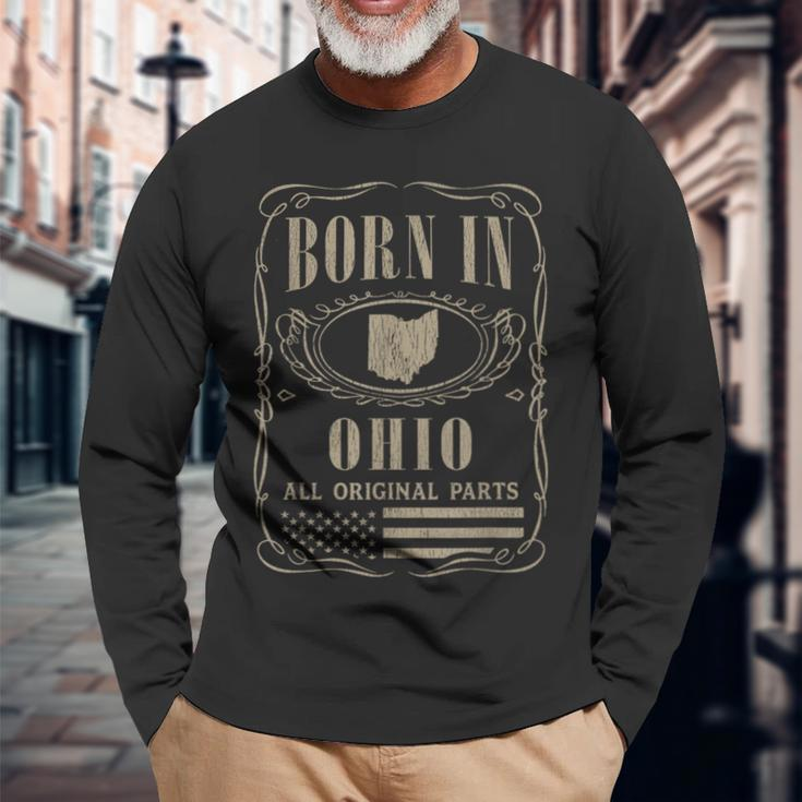 Vintage Classic America Land Map Us States Born Ohio Long Sleeve T-Shirt Gifts for Old Men
