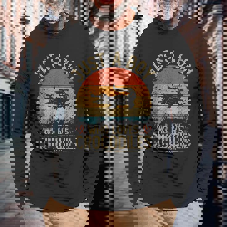 Vintage Crocodiles Just A Boy Who Loves Crocodiles Boys Long Sleeve T-Shirt Gifts for Old Men