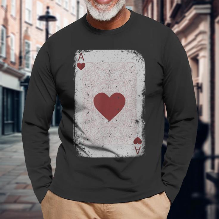 Vintage Distressed Ace Of Hearts Poker Playing Card Long Sleeve T-Shirt Gifts for Old Men