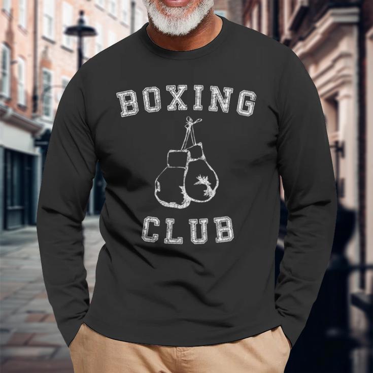 Vintage Distressed Boxing ClubWith Boxing Gloves Long Sleeve T-Shirt Gifts for Old Men