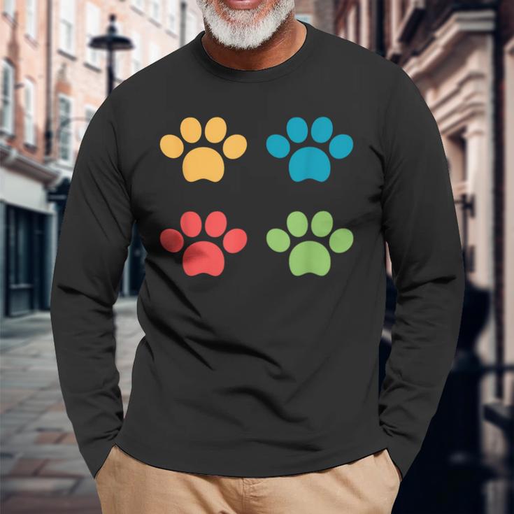 Vintage Dog Puppy Dog Paw Print Dog Love Pet Paw Long Sleeve T-Shirt Gifts for Old Men