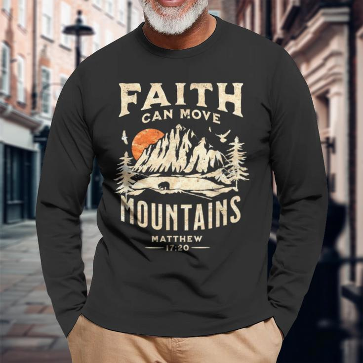Vintage Faith Can Move Mountains Christian Long Sleeve T-Shirt Gifts for Old Men