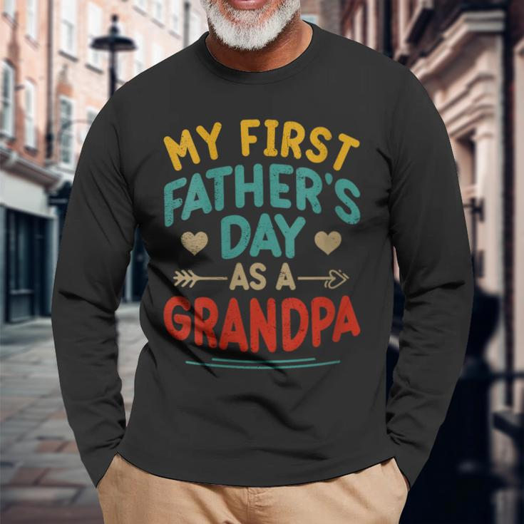 Vintage My First Father's Day As A Grandpa Father's Day Long Sleeve T-Shirt Gifts for Old Men