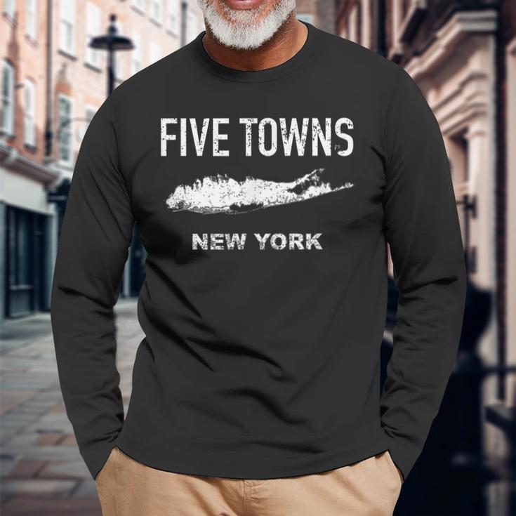 Vintage Five Towns Long Island New York Long Sleeve T-Shirt Gifts for Old Men