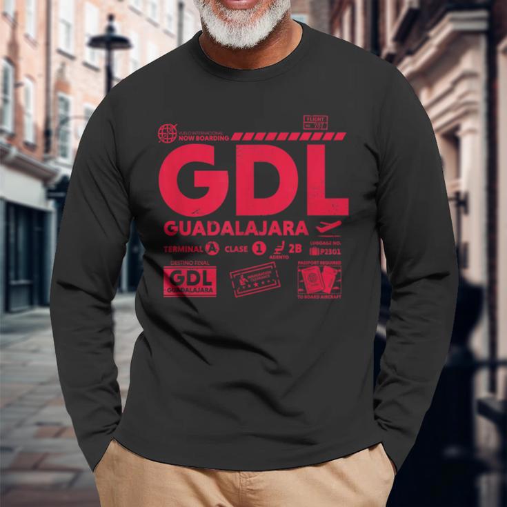 Vintage Guadalajara Gdl Airport Code Travel Day Retro Day Blue Langarmshirts Geschenke für alte Männer