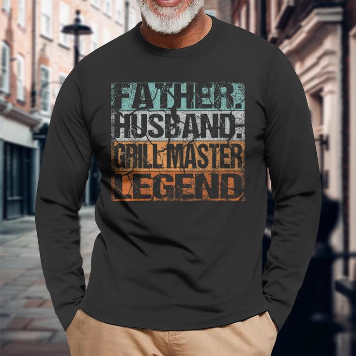 Vintage Husband Grill Bbq Grilling Father Dad Grill Master Long Sleeve T-Shirt Gifts for Old Men