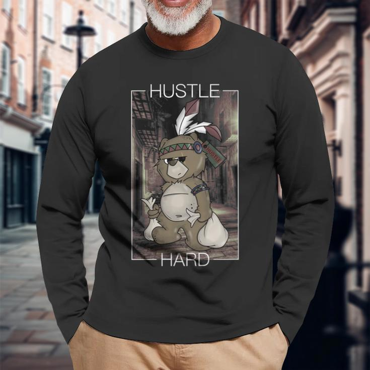 Vintage Hustle Hard Clothing For American Bear Hustler Long Sleeve T-Shirt Gifts for Old Men