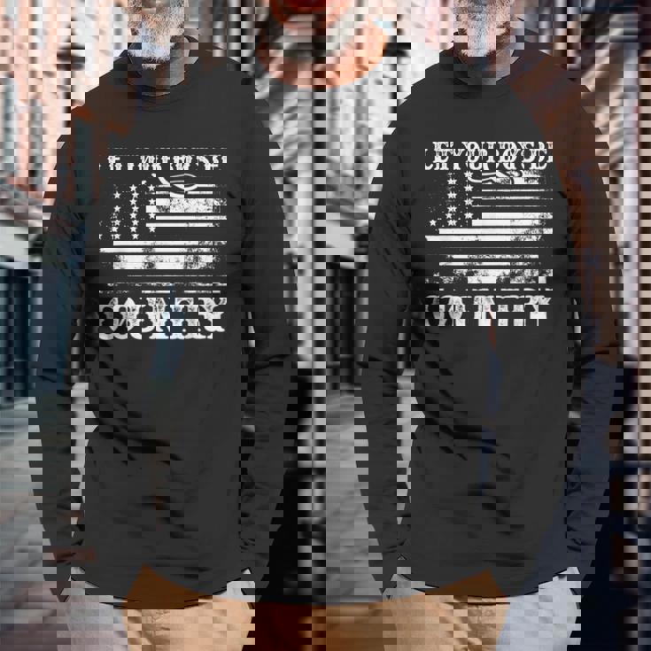 Vintage Let Your Boys Be Country Flag Usa Country Music Long Sleeve T-Shirt Gifts for Old Men