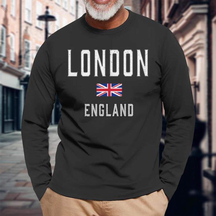 Vintage London England Vintage Souvenir England Flag Long Sleeve T-Shirt Gifts for Old Men