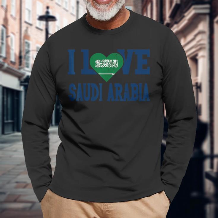 Vintage I Love Saudi Arabia Proud Flag Sport Long Sleeve T-Shirt Gifts for Old Men