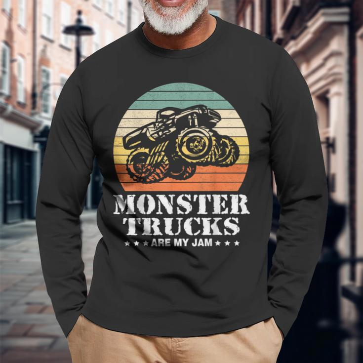 Vintage Monster Truck Are My Jam Retro Sunset Cool Engines Langarmshirts Geschenke für alte Männer