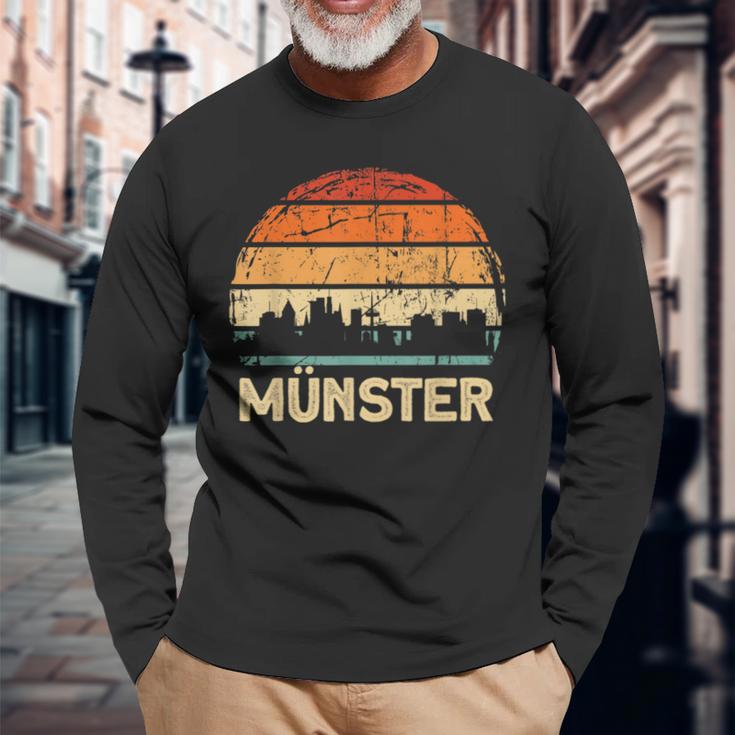 Vintage Münster Skyline Sonnenuntergang Langarmshirts, Retro Design Tee Geschenke für alte Männer