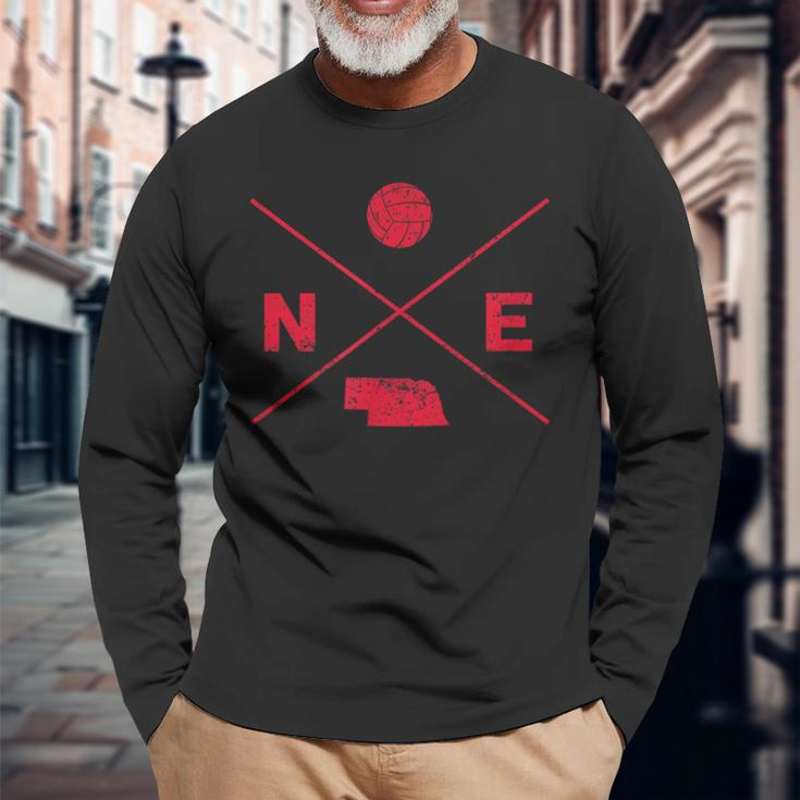 Vintage Nebraska Volleyball Player Coach Distressed Classic Long Sleeve T-Shirt Gifts for Old Men
