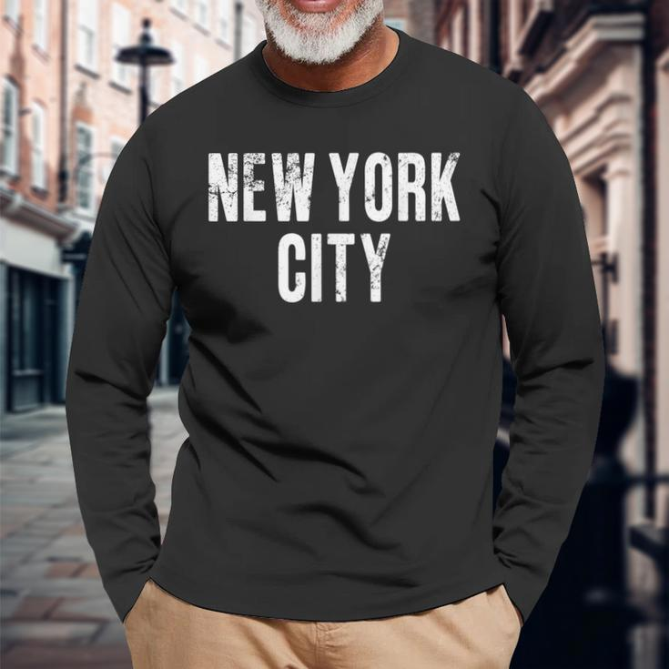 Vintage New York City Retro Distressed Text Nyc Long Sleeve T-Shirt Gifts for Old Men