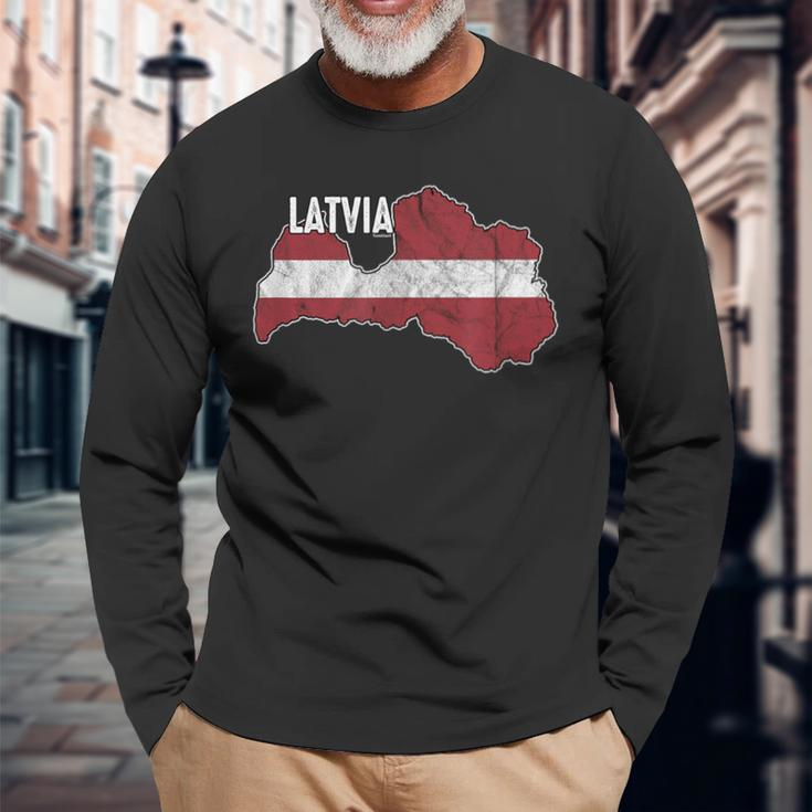Vintage Patriotic Letts Latvians Pride Latvia Flag Long Sleeve T-Shirt Gifts for Old Men