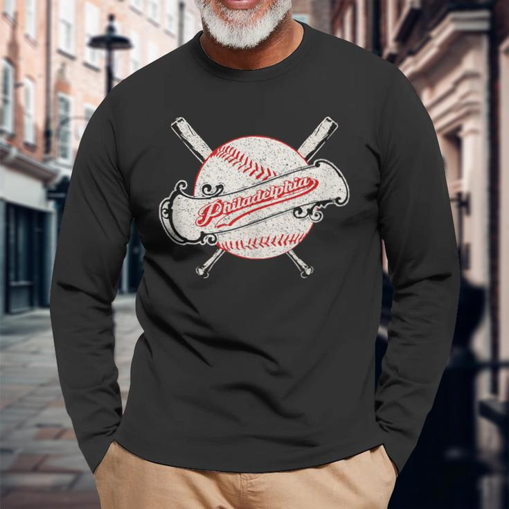 Vintage Philadelphia Lovers Distressed Graphic Long Sleeve T-Shirt Gifts for Old Men