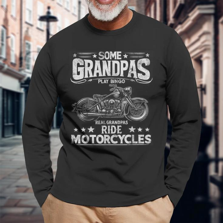 Vintage Real Grandpas Ride Motorcycles Biker Dad Mens Long Sleeve T-Shirt Gifts for Old Men