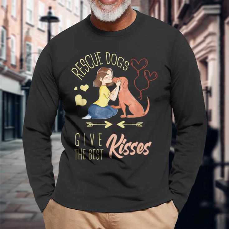 Vintage Rescue Dogs Give The Best Kisses Adopted Dog Lovers Long Sleeve T-Shirt Gifts for Old Men