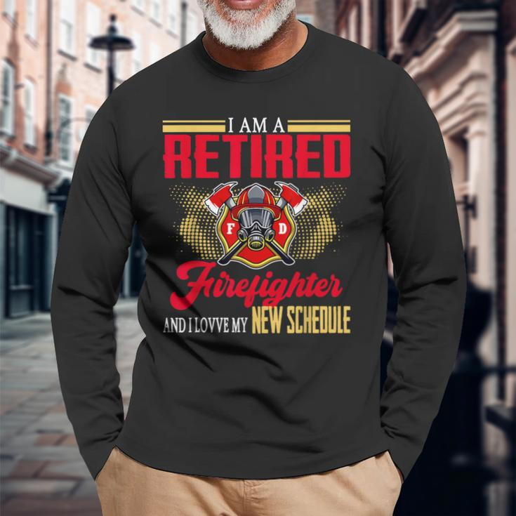 Vintage I Am Retired Firefighter And I Love My New Schedule Long Sleeve T-Shirt Gifts for Old Men
