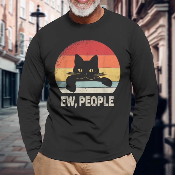 Vintage Retro Ew People Black Cat Long Sleeve T-Shirt Gifts for Old Men