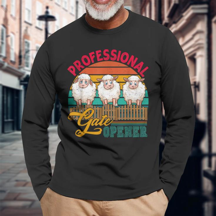 Vintage Retro Professional Gate Opener Three Sheep Farmer Long Sleeve T-Shirt Gifts for Old Men