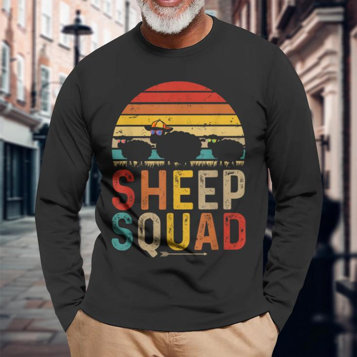 Vintage Retro Sheep Squad Sheep Wearing Sunglasses Farm Long Sleeve T-Shirt Gifts for Old Men