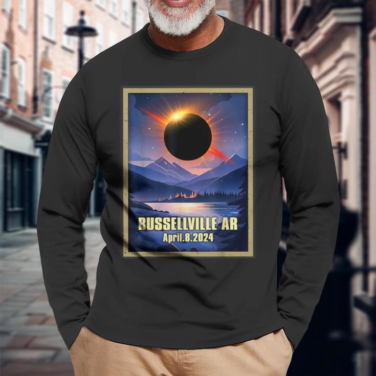 Vintage Russellville Ar Total Solar Eclipse 2024 Long Sleeve T-Shirt Gifts for Old Men