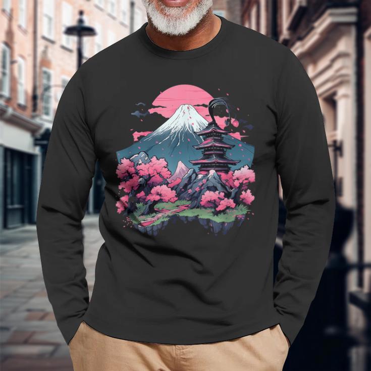 Vintage Sakura Garden Cherry Blossom Japanese Langarmshirts Geschenke für alte Männer