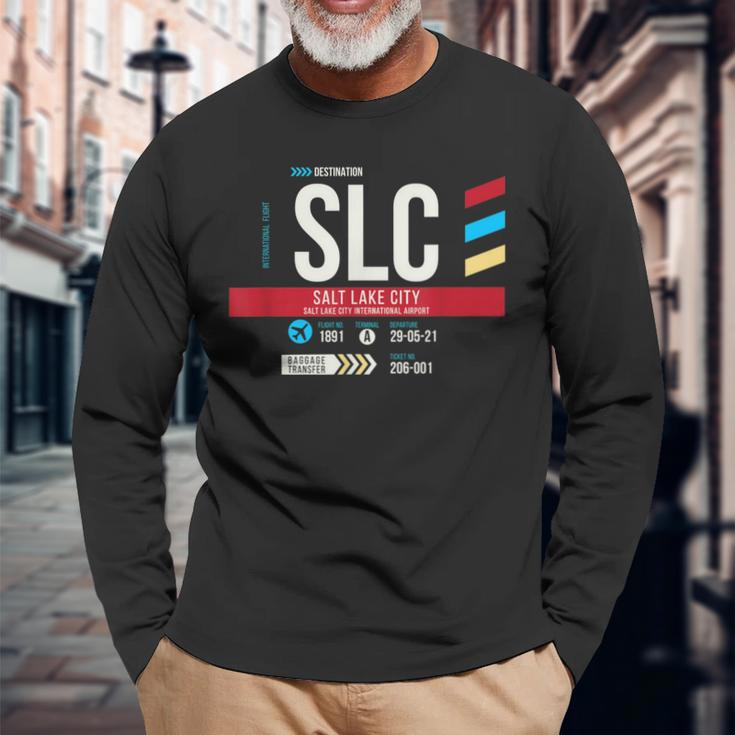 Vintage Salt Lake City Slc Airport Code Retro Air Travel Long Sleeve T-Shirt Gifts for Old Men