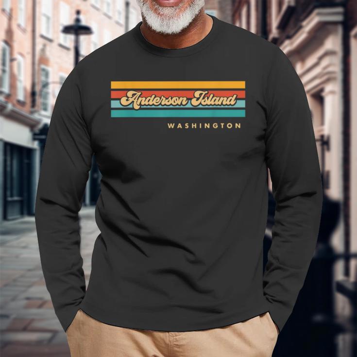 Vintage Sunset Stripes Anderson Island Washington Long Sleeve T-Shirt Gifts for Old Men