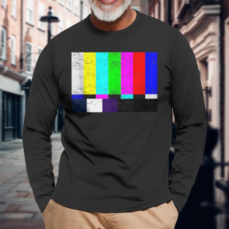 Vintage Tv Test Pattern Color Bars Graphic Presents Long Sleeve T-Shirt Gifts for Old Men