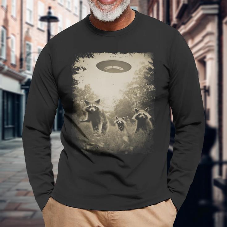 Vintage Waschbär Raccoon Ufo Alien Motiv Tier Waschbär Langarmshirts Geschenke für alte Männer