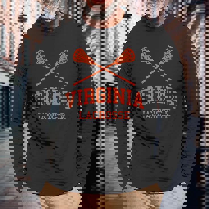 Virginia Lacrosse Vintage Lax Weathered Long Sleeve T-Shirt Gifts for Old Men