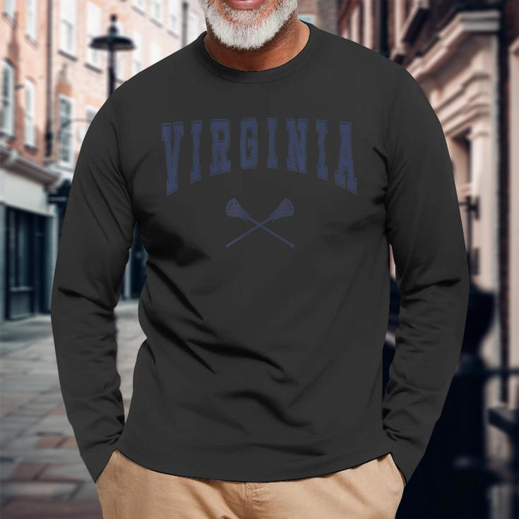 Virginia Lacrosse Vintage Lax Weathered Long Sleeve T-Shirt Gifts for Old Men