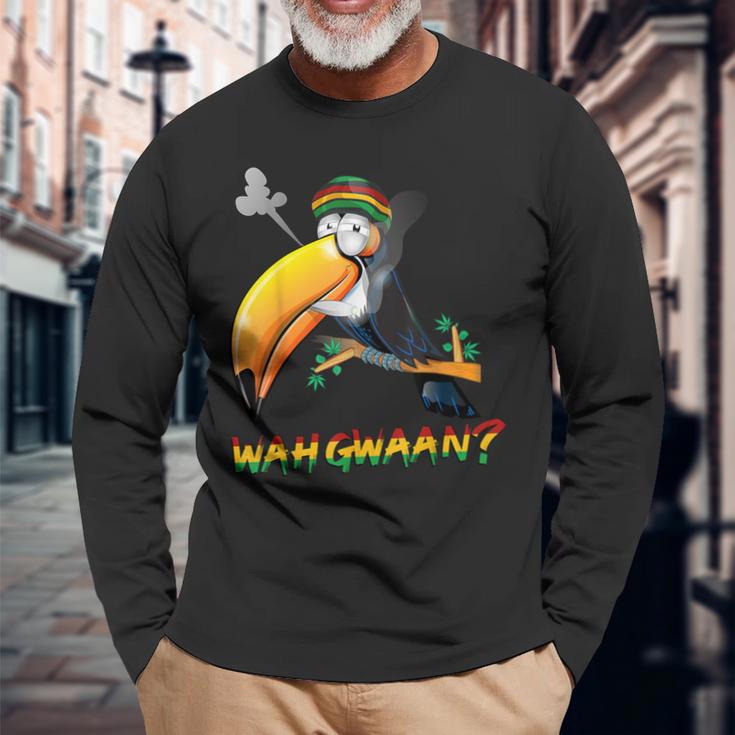 Wah Gwaan Patois Jamaica Toucan Jamaican Slang Long Sleeve T-Shirt Gifts for Old Men