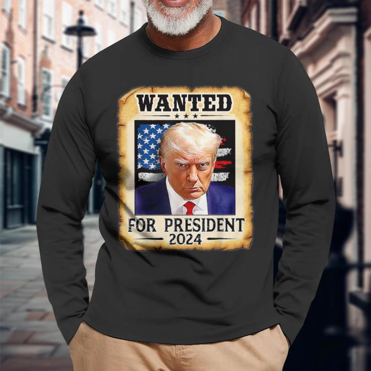 Wanted For President 2024 Trump Hot Long Sleeve T-Shirt Gifts for Old Men