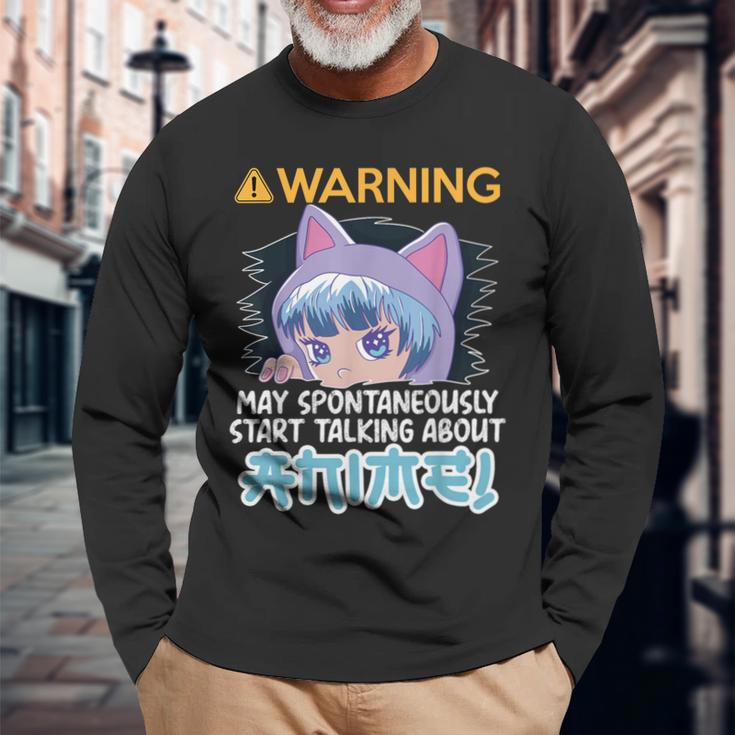 Warning May Spontaneously Talk About Anime N Manga Girl Long Sleeve T-Shirt Gifts for Old Men
