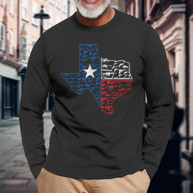 Weapons Texas Flag Usa Texas Langarmshirts Geschenke für alte Männer