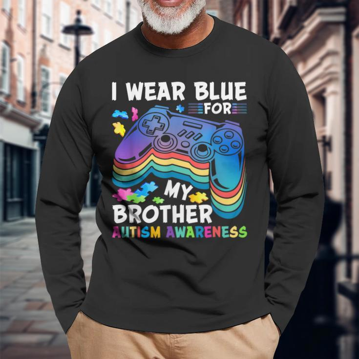 I Wear-Blue For My Brother Autism Awareness Boys Video Game Long Sleeve T-Shirt Gifts for Old Men