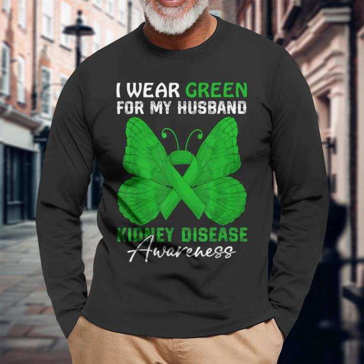 I Wear Green For My Husband Kidney Disease Awareness Day Long Sleeve T-Shirt Gifts for Old Men
