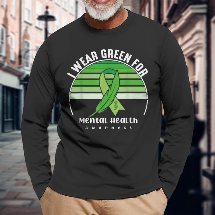 I Wear Green Mental Health Awareness Month Mental Health Long Sleeve T-Shirt Gifts for Old Men