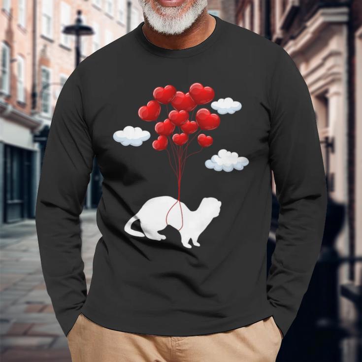 Weasel Heart Balloon Weasel Lover Valentine's Day Long Sleeve T-Shirt Gifts for Old Men