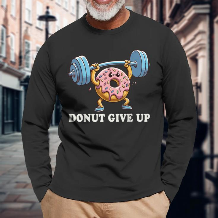 Weightlifting Fitness Workout Gym Donut Lover Long Sleeve T-Shirt Gifts for Old Men