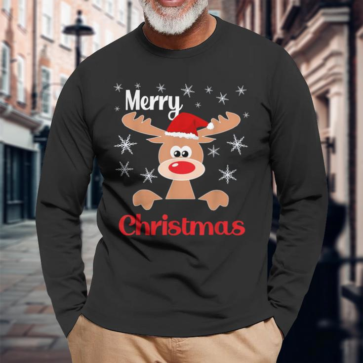 Weihnachts Rentier Weihnachtsmütze Merry Christmas Langarmshirts Geschenke für alte Männer