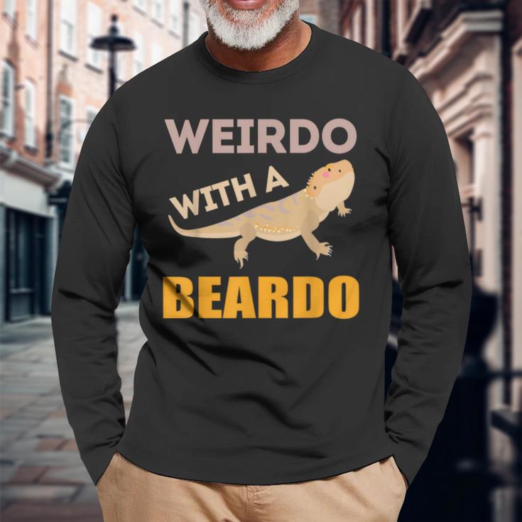 Weirdo With A Beardo Bearded Dragon Lizard Gecko Pet Reptile Long Sleeve T-Shirt Gifts for Old Men