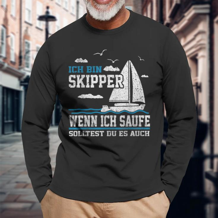 Wenn Ich Saufe Solltest Du Es Auch Skipper Sailing Langarmshirts Geschenke für alte Männer