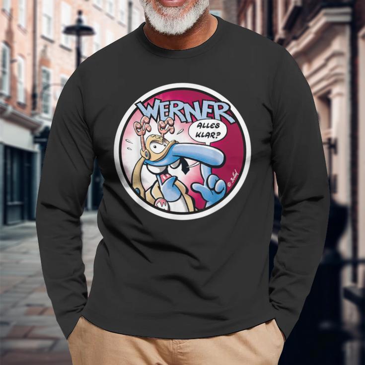 Werner - Alles klar? Comic-Design Herren Langarmshirts in Schwarz, Lustiges Motiv Geschenke für alte Männer