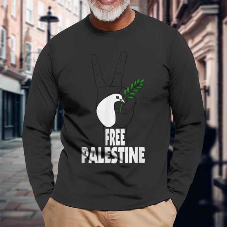 West Bank Middle East Peace Dove Olive Branch Free Palestine Long Sleeve T-Shirt Gifts for Old Men