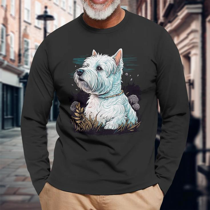 West Highland Terrier Dog On Westie Lover Langarmshirts Geschenke für alte Männer
